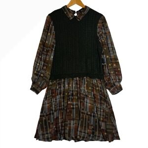 MSK Womens Size Large Plaid Sweater‎ Vest Combo Dress Long Sleeve NWT Preppy